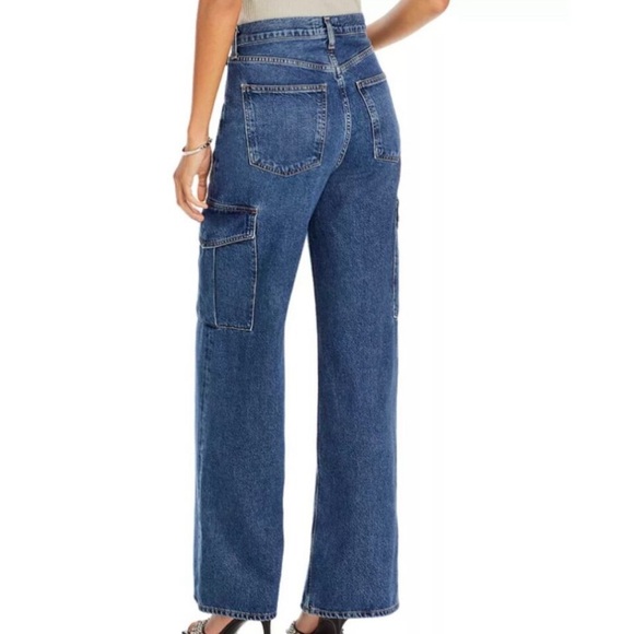 Agolde Minka Jeans Cargo High Rise Wide Leg Blue Denim Zip Path, Size 30 1238 - Picture 4 of 9